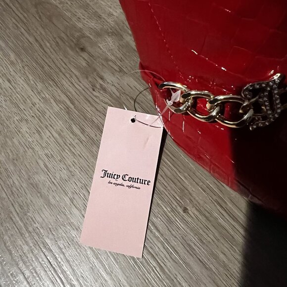 Juicy Couture Womens Red Croco JC-Tommi Boots With Gold Chain Detail & Logo 7.5 - Picture 6 of 11